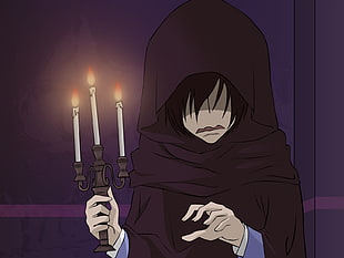 boy wearing black robe holding candelabra anime character HD wallpaper